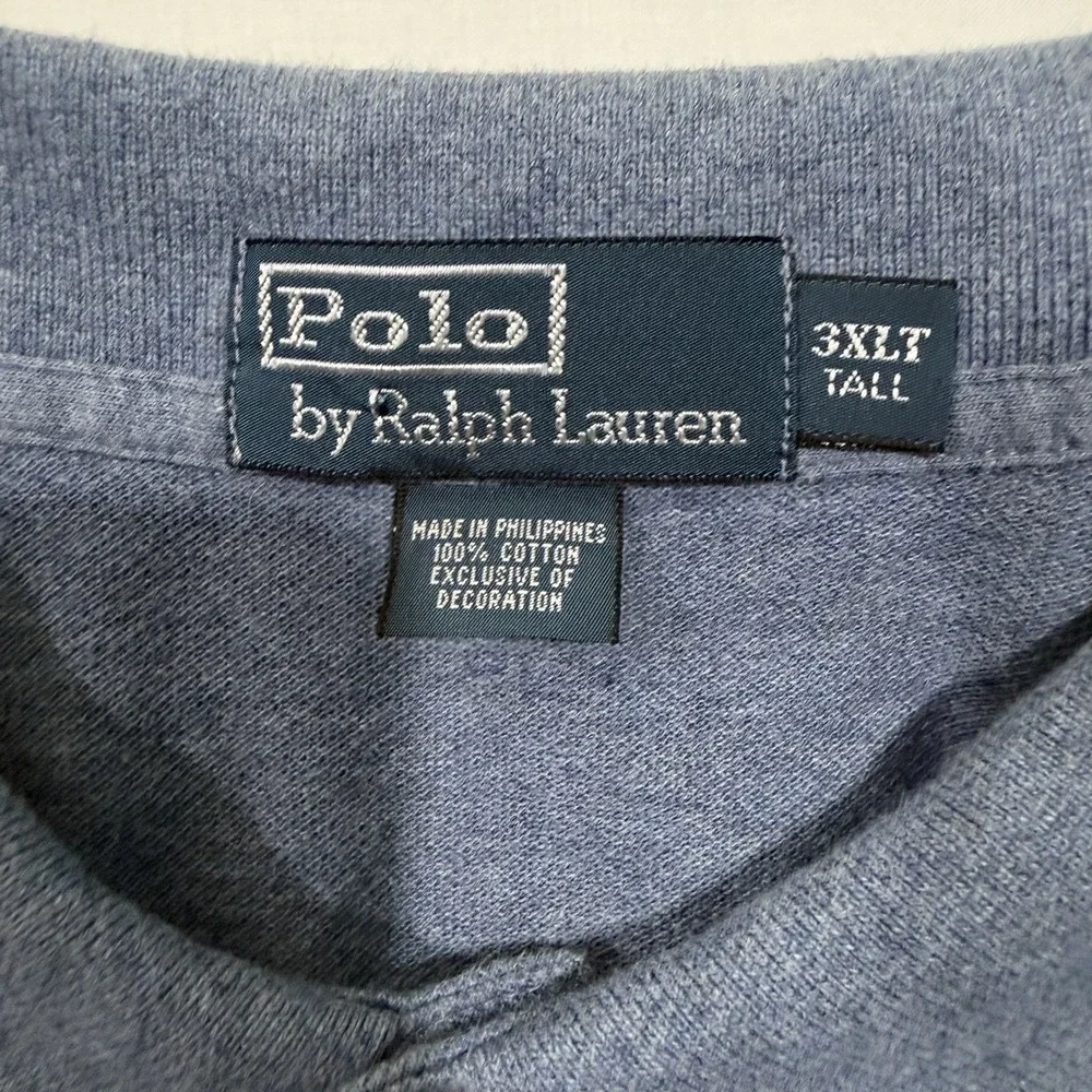 Polo Ralph Lauren Mens 3XLT Polo Shirt Tall Heather Blue Yellow Pony Pique Mesh